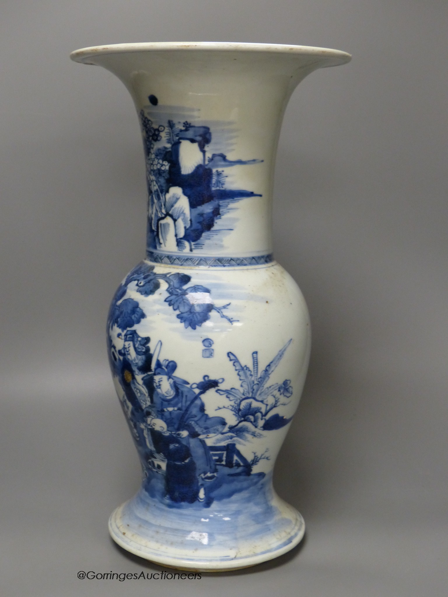 A Chinese blue and white yen yen vase, damaged, 41cm high